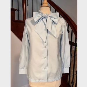 Vintage Powder Blue Polyester tie-neck blouse, size 35 (size 4)